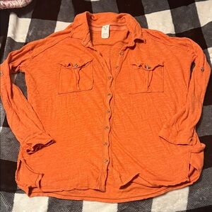 We the Free Free People Vibrant Orange Casual Button Up Shirt size XS